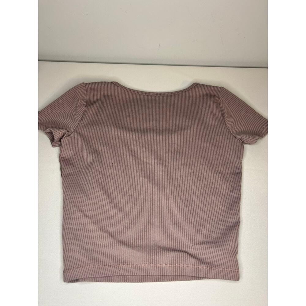 Hollister Ribbed Crop Top XS Pink Short Sleeve Fitted Baby Tee - Picture 5 of 5